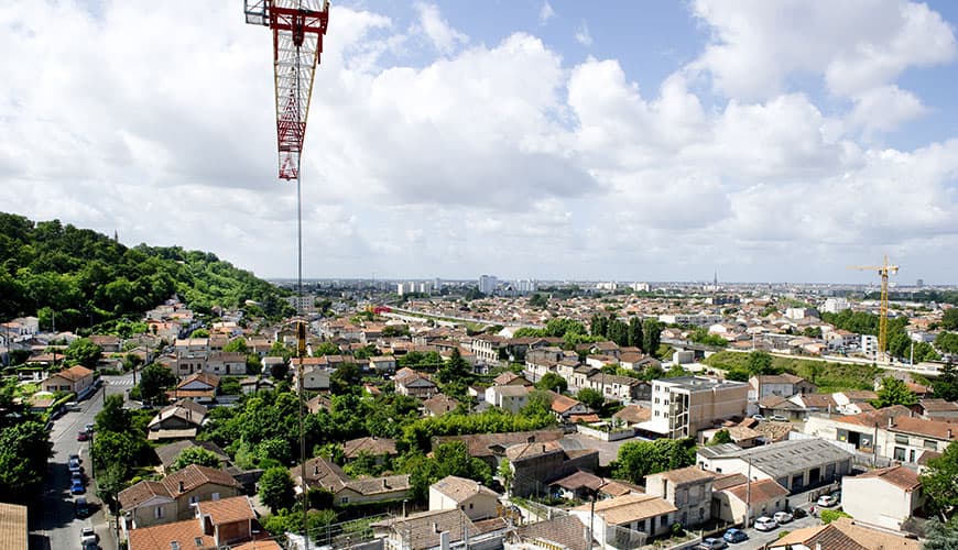 vue aérienne d'un chantier à Cenon, Bordeaux Métropole