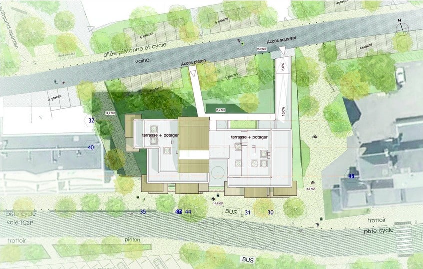 plan de l'habitat participatif au cœur de la ZAC du Poulfanc (Séné), par Bretagne Sud Habitat