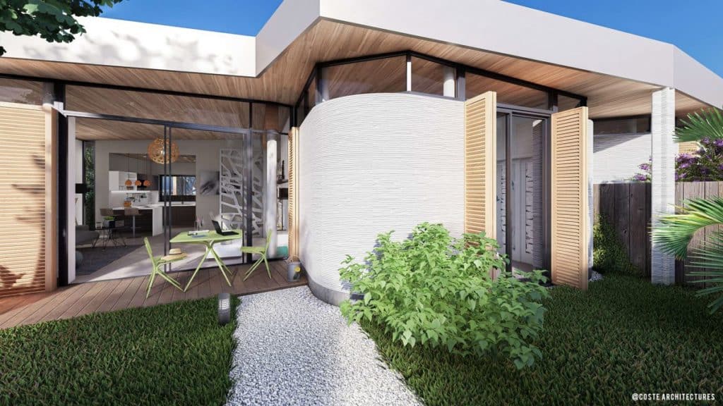 façades de nouveaux logements sociaux imprimés en 3D béton, par le bailleur social Plurial Novilia