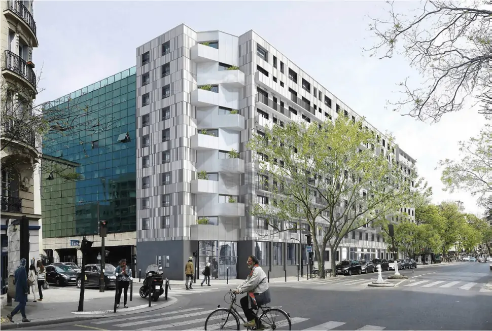 Réhabilitation de l'ancien site de l'école Télécom ParisTech (Paris 13) - Résidence universitaire vue depuis la rue de Tolbiac