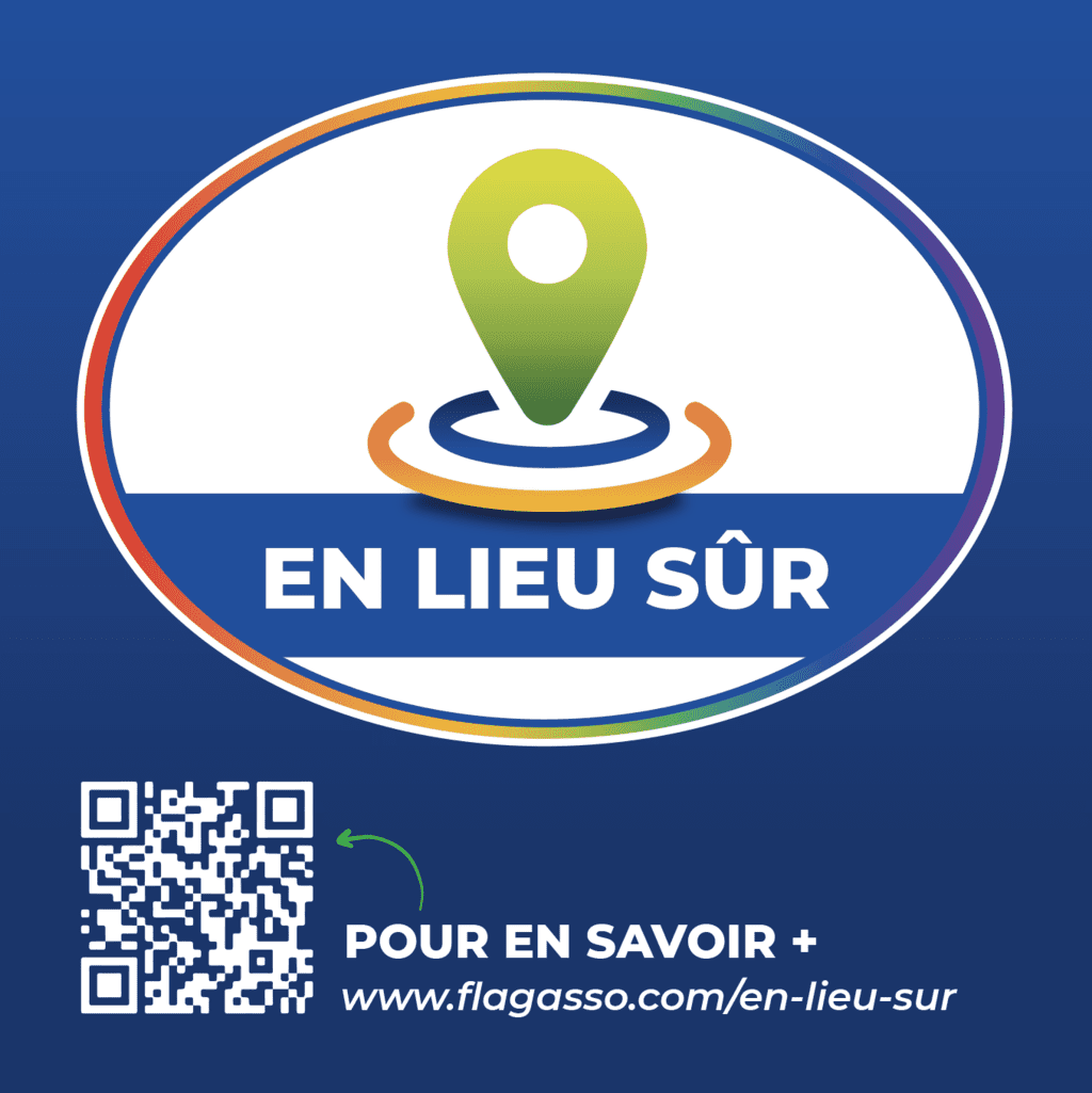 Sticker du dispositif "en lieu sûr", de l'association Flag !