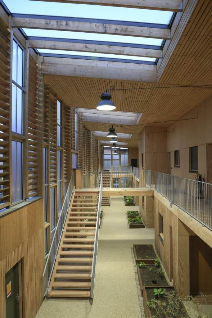 vue intérieure du projet Pop Acte, et des logements sociaux en bois au Havre (76)