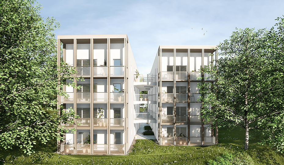 vue des façades de la résidence Arbolan, avec 22 logements sociaux à Biarritz (64), par Brunsard et Lot Architectes