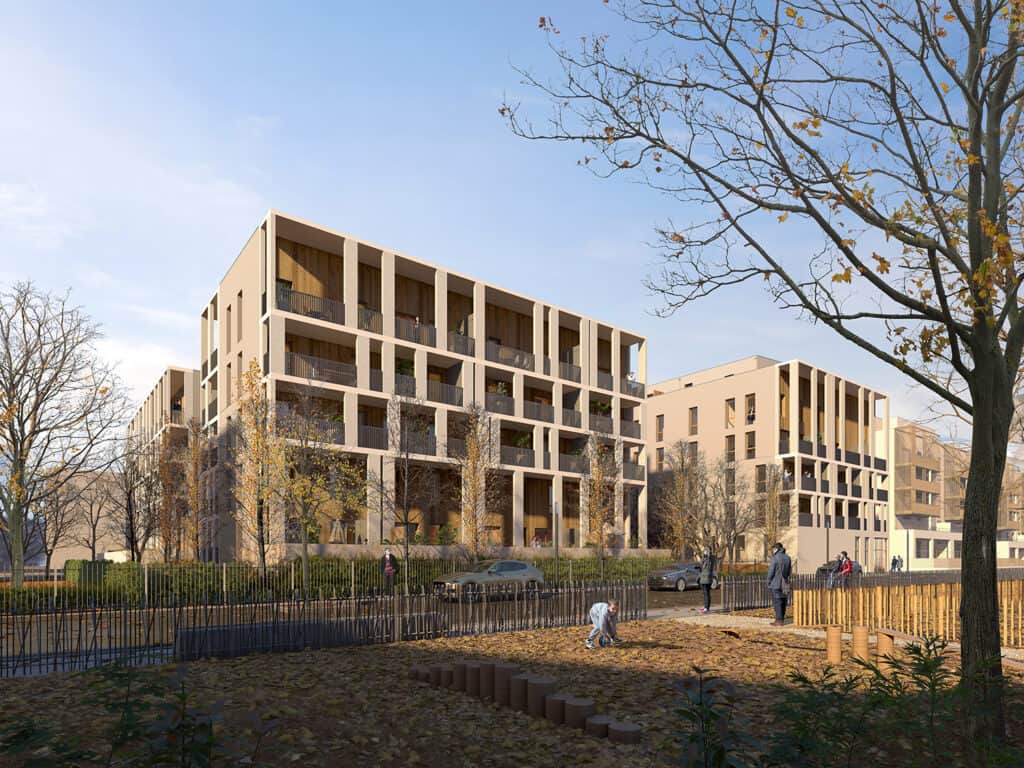 vue sur la résidence "Racine Carrée", dans le quartier Terraillon, à Bron (69)