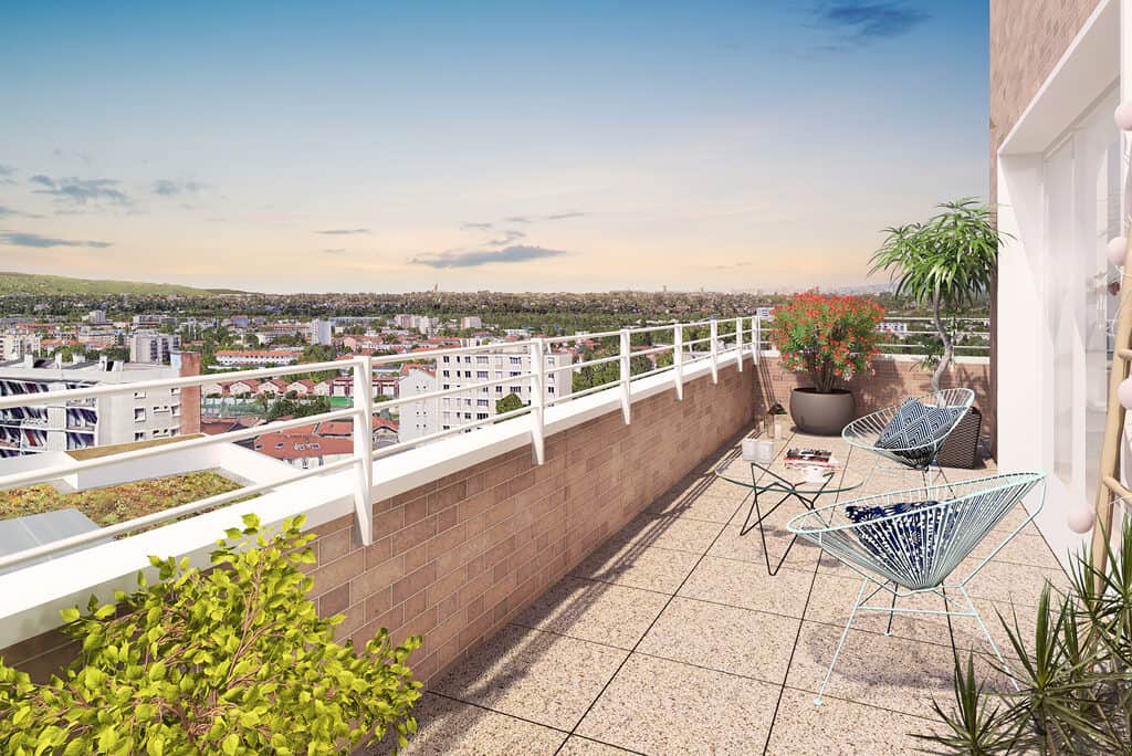 vue du balcon d'un logement du programme N.O.U, à Villeurbanne (69)