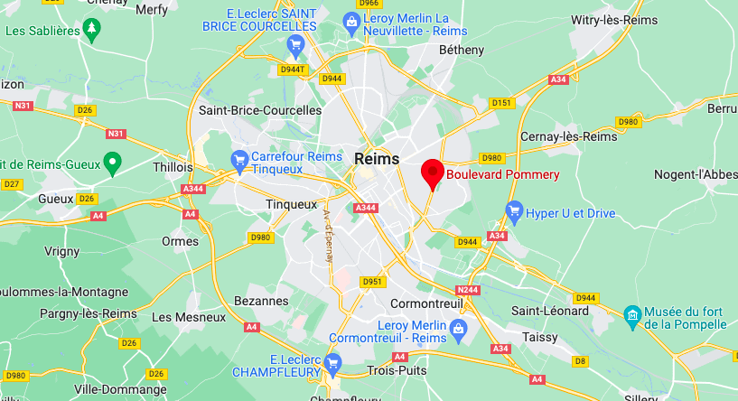 implantation des immeubles rénovés par Reims habitat, dans le secteur Europe-Pommery
