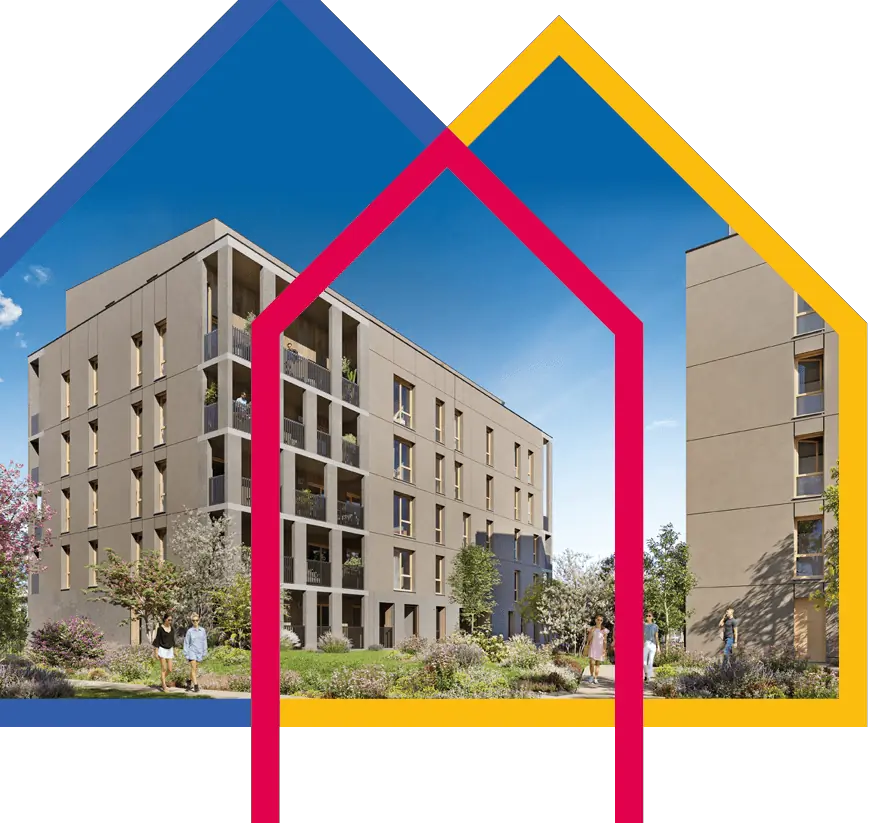 Nouveaux logements sociaux dans la résidence "Racine Carrée", dans le quartier Terraillon, à Bron (69)
