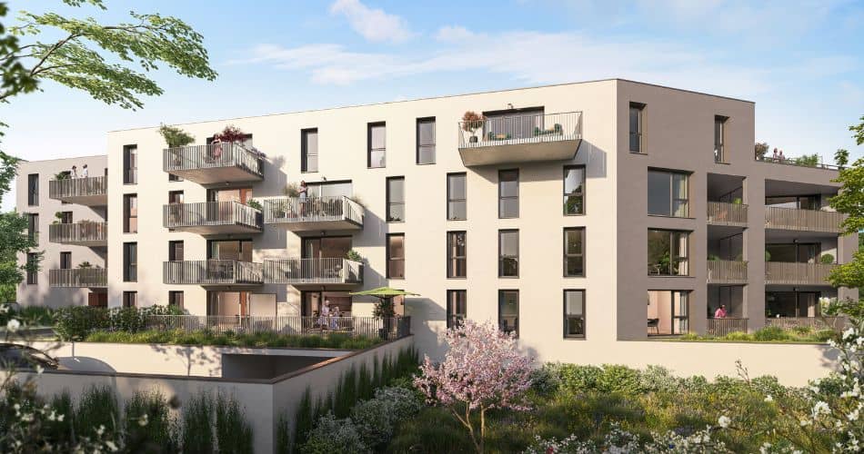 vue sur l'arrière de la Résidence Garance par Tisserin, à Hem (59)